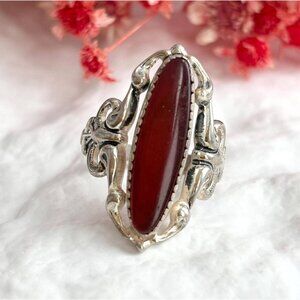 Carnelian Gemstone Ornate Shank Beau Sterling Silver 925 Vintage Ring - sz 6